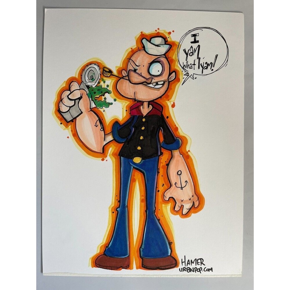Chris Hamer Original Comic Art Sketch, Popeye 9x12, Nice Full Color
